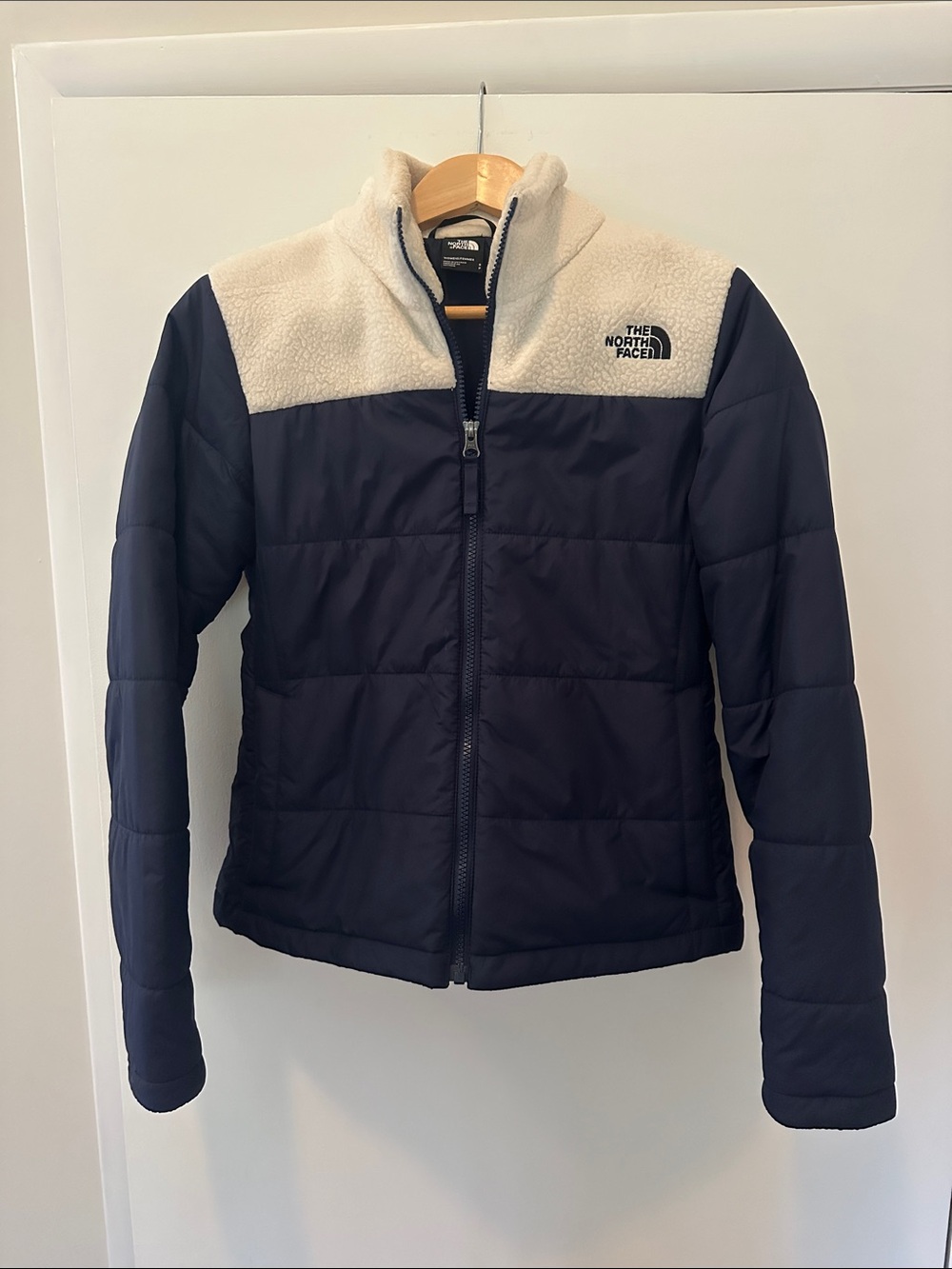 The North Face Navy Puffer Jacket with Cream Fleece Yoke